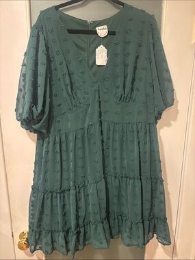 ARULA Green Midi Dress with Textured Swiss Dots